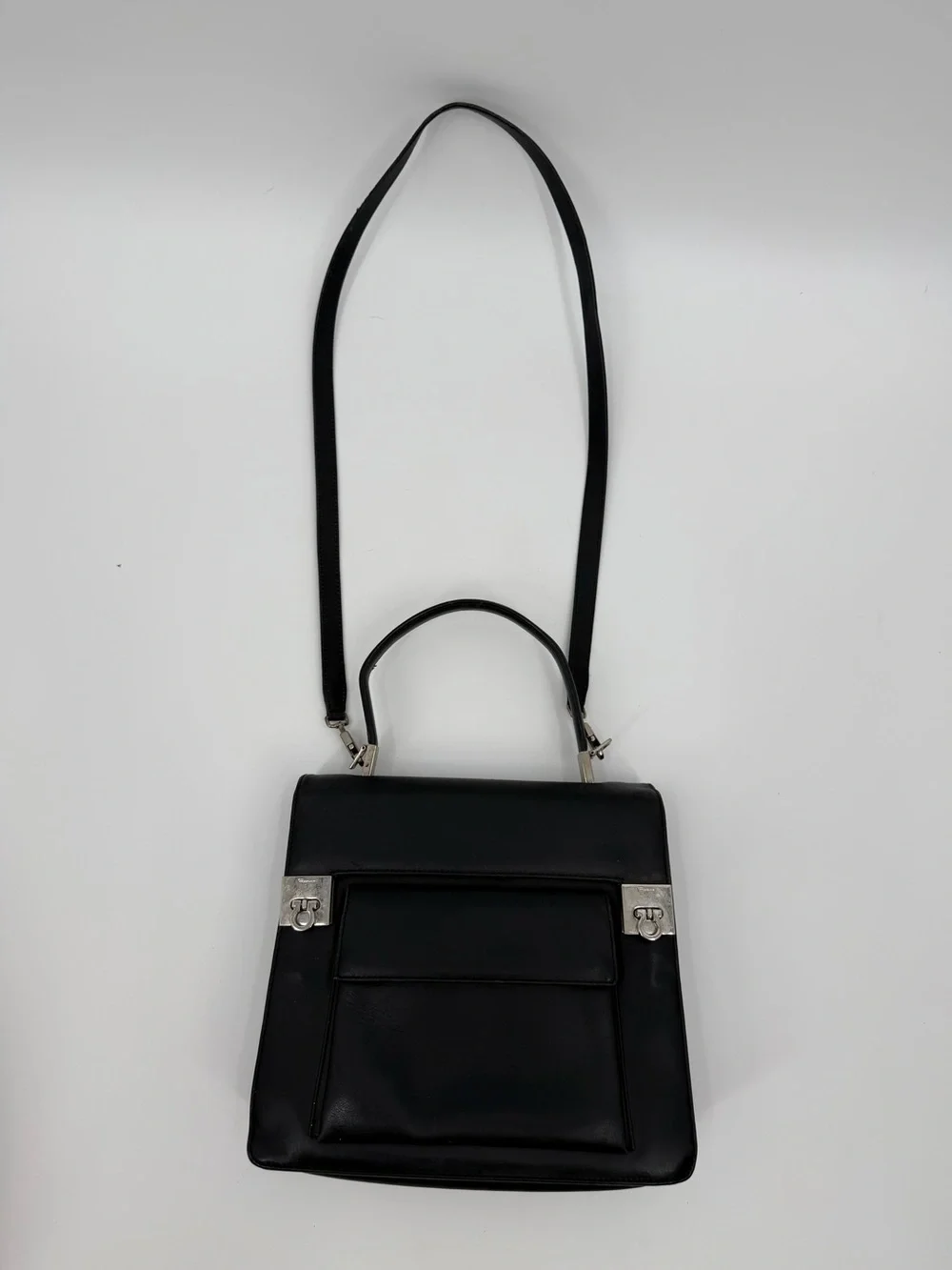 Vintage Salvatore Ferragamo Gancini Kelly Bag Black Leather Auth Papers